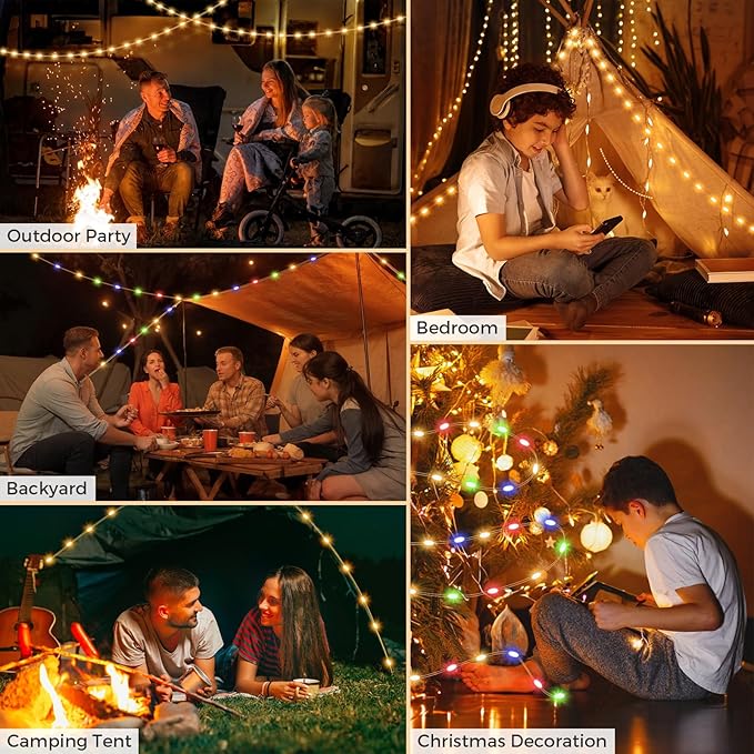 Camping String Lights, Quick Storage 32.8FT Rechargeable Tent Lights String with 8 Modes, Hanging Waterproof Portable LED Lamp for Camping Outdoor Patio Awning Garden Party Essentials