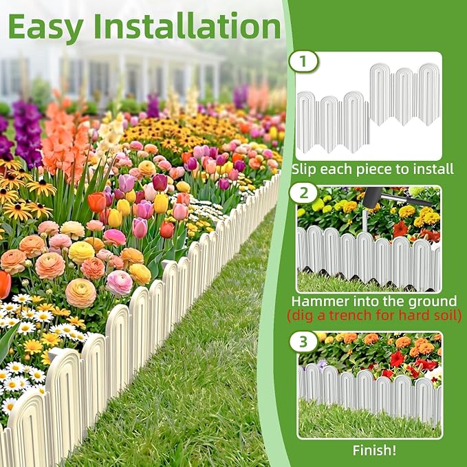 Vashly 20ft Landscape Edging No-Dig, 5.9 Inch Tall Garden Border, Flexible with 20 Stakes, 20 Pack for Flower Beds Lawn Yard Pathway(20, White)
