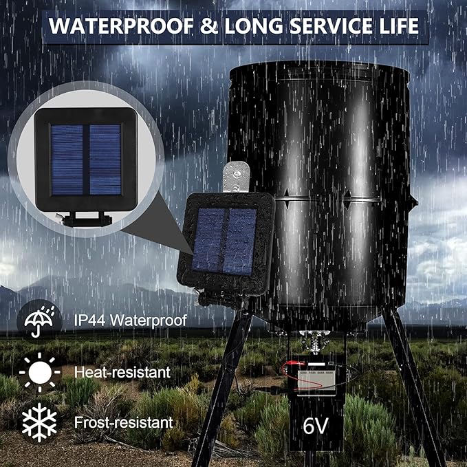 6V Solar Panel for Deer Feeder, Efficient Charger w/Adjustable Mounting Bracket & Alligator Clips, 6V Solar Panel Compatible with Game Feeder Timer & Rechargeable Batteries
