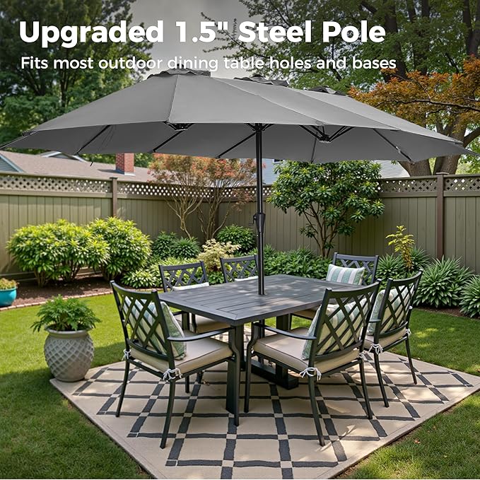 SUPERJARE 13FT Outdoor Umbrella for Patio, Double sided Pool Umbrellas with Fade Resistant Canopy, Large Table Umbrella for Deck, Market, Backyard - Gray(No Base)