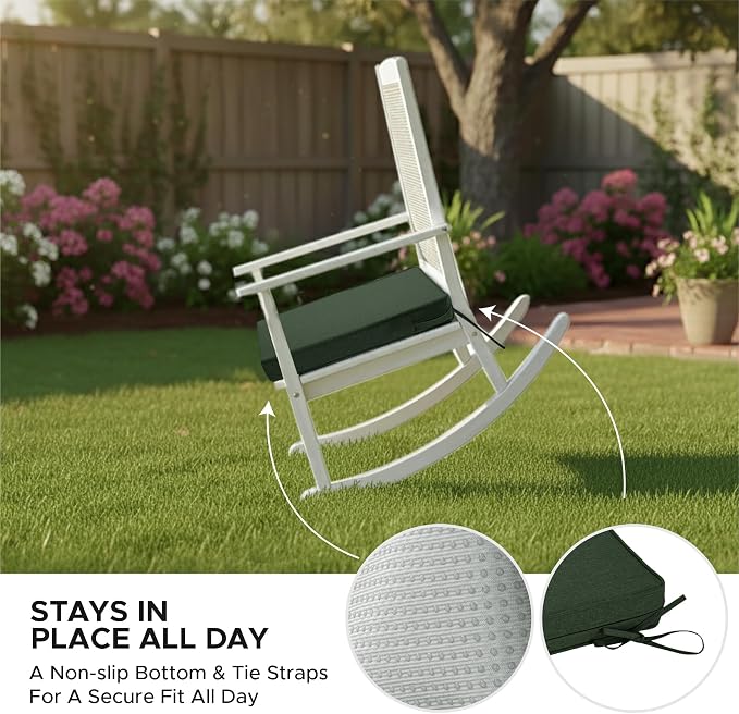 Outdoor Chair Cushions, Water-Resistant & Fade-Resistant, Patio Furniture Square Seat Replacement Chair Pads with Ties, Removable Cover, Non-Slip Bottom, Set of 4, 19 x 19 Inch, Olive Green