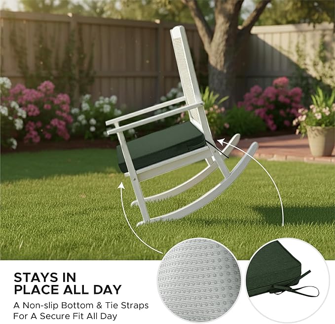 Outdoor Chair Cushions, Water-Resistant & Fade-Resistant, Patio Furniture Square Seat Replacement Chair Pads with Ties, Removable Cover, Non-Slip Bottom, Set of 6, 24 x 24 Inch, Olive Green