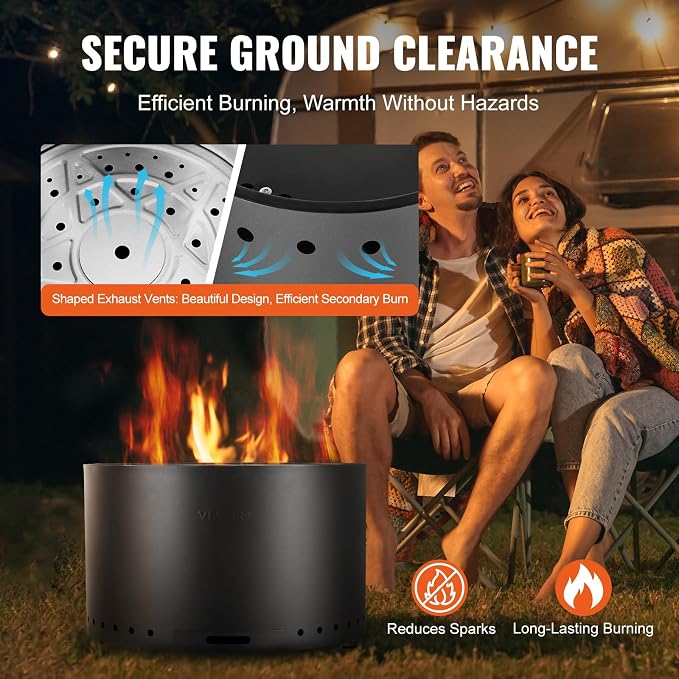 VEVOR Smokeless Fire Pit Stove Bonfire, H: 17 in x Dia: 28 in,Wood Burning Fireplaces with Removable Ash Pan, SUS430 Stainless Steel Inner Portable Outdoor Firepit,for Outdoor Patio Camping, Black