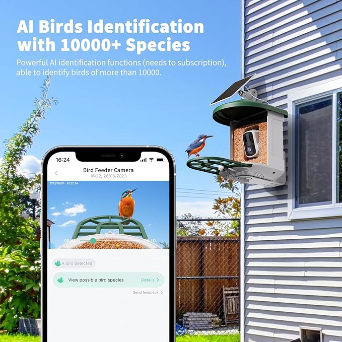 HARYMOR Bird Feeder with Camera with AI Identify Birds Species Solar Powered, Smart Bird House with Cam, 2K HD Video Live Stream, Instant Arrival Alerts - Green