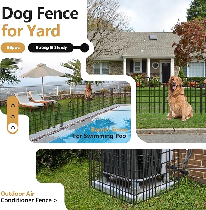 10 Panels Garden Fencing Animal Barrier with Lock, 24in (H) x 20ft (L) No Dig Dog Fence Outdoor for Yard Rustproof Decorative Fences Tall Metal Panel Wire Border Rabbit Ground Stakes