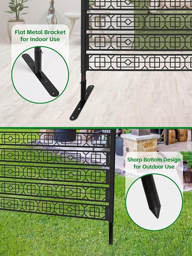 71" × 48" Metal Privacy Screen for Outdoor, Kalolary Privacy Fence Screen Steel Fence Panels for Balcony Patio No-dig Decorative Fences Freestanding Outdoor Divider Decor for Balcony Patio Indoor Room