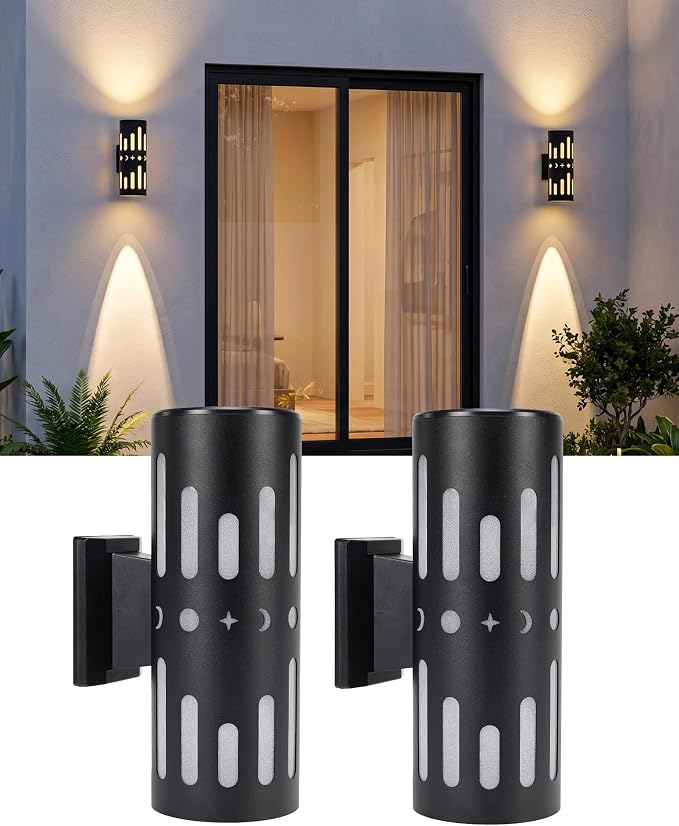 Solar wall Lights Outdoor, 2-Pack Dusk-to-Dawn Solar sconces, IP65 Waterproof up and Down Lights Outdoor for Garage, Fence, Patio, Porch, Yard