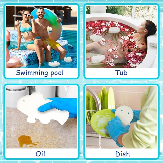 Zhehao 50 Pack 5 Shapes Hot Tub Sponge Absorber Oil Absorbing Sponge Foam Hot Tub Scum Absorber for Swimming Pool Spa Cleaning Accessories(White)