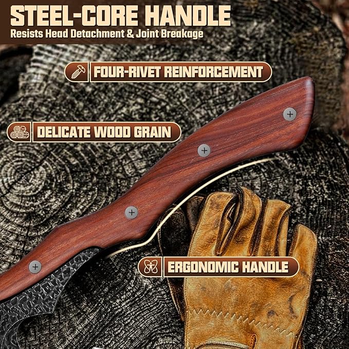 Purple Dragon Camping Hatchet Axe with Sheath - 14" Hand Forged Survival Hatchet for Wood Chopping, Splitting & Carving, Full Tang Bushcraft Axe Outdoor & Garden Work, Idea for Dad