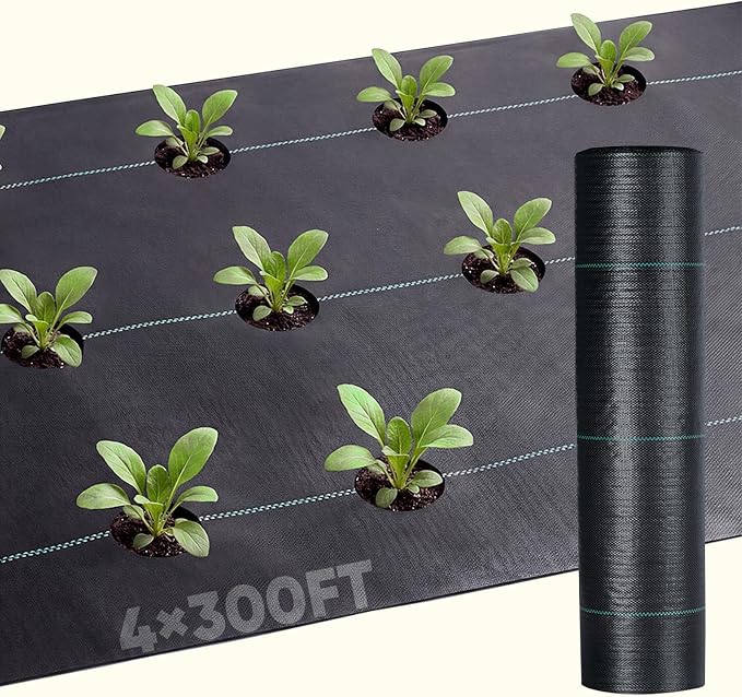 KING BIRD 4FTx300FT Weed Barrier Landscape Fabric, 3.2oz Heavy Duty Woven Ground Cover Geotextile Fabric for Flower Garden Bed, Driveway, Pathway, Gravel & Yard Weed Control Mat