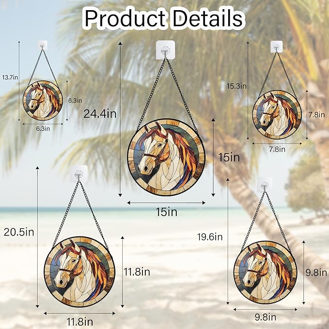 DASTOLL Stained Glass Window Hanging, Animal Horse Colored Mane Sun Catchers Glass Panel Cool Suncatcher Decor for Birthday for Women, Men, Wife, Aunt, and Mom 9.8 in