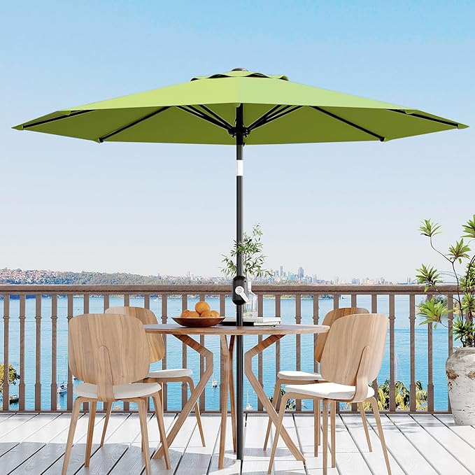 Garvee 10 ft Outdoor Patio Umbrella 8 Sturdy Ribs Outdoor Table Umbrella with Crank Lift & Push Button Tilt - UV Protection Waterproof Market Umbrellas for Pool, Deck, Yard, Garden, Grass Green