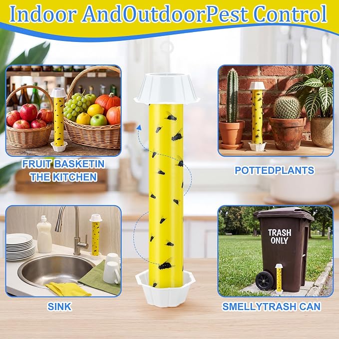 Qualirey 8 Pcs Sticky Fly Trap Fly Stick Indoor Outdoor Long Lasting Hanging Flies Bug Catcher Paper Tape Strips with Hook for Wasps Gnats Bug Insects Fruit Flies Mosquitoes (Novel-1,Yellow and Black)