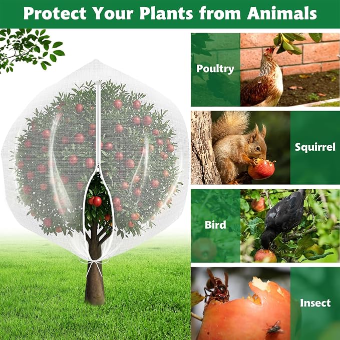 OZMI 4 Pack Bird Netting for Garden Protection with Zipper & Drawstring, 2.3FT x 3.4FT Reusable Mosquito Net Plant Netting Cover for Fruit Tree Blueberry Bush Shrubs Vegetables Tomato