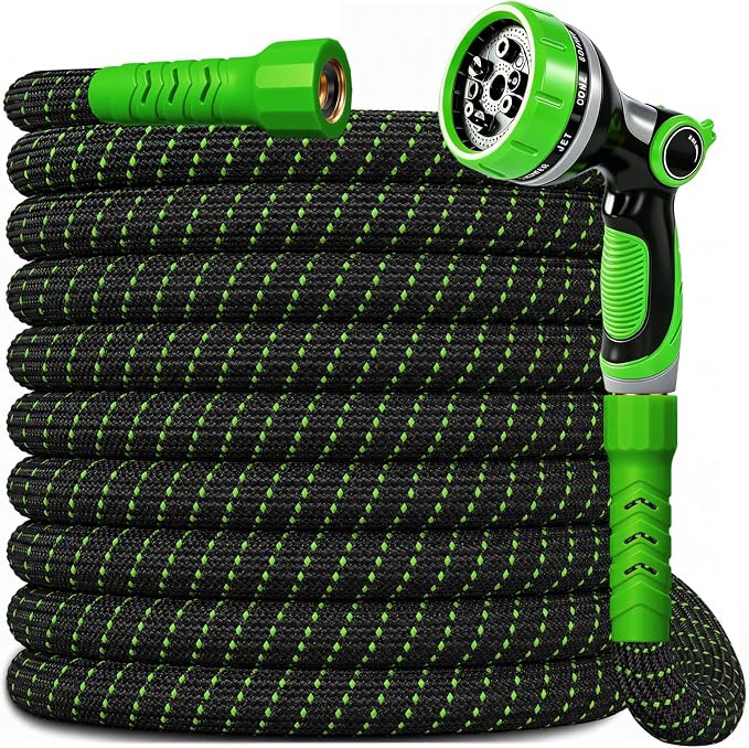 Garden Hose, 50Ft Ultra Flexible Water Hose, with 10 Function Sprayer,Ultra-Lightweight,Leak-Proof,Non-Slip Swivel Handles, Non-Expand,Non-Kink Hoses for Yard, Lawn,Outdoor (GreenBlack,50Ft)