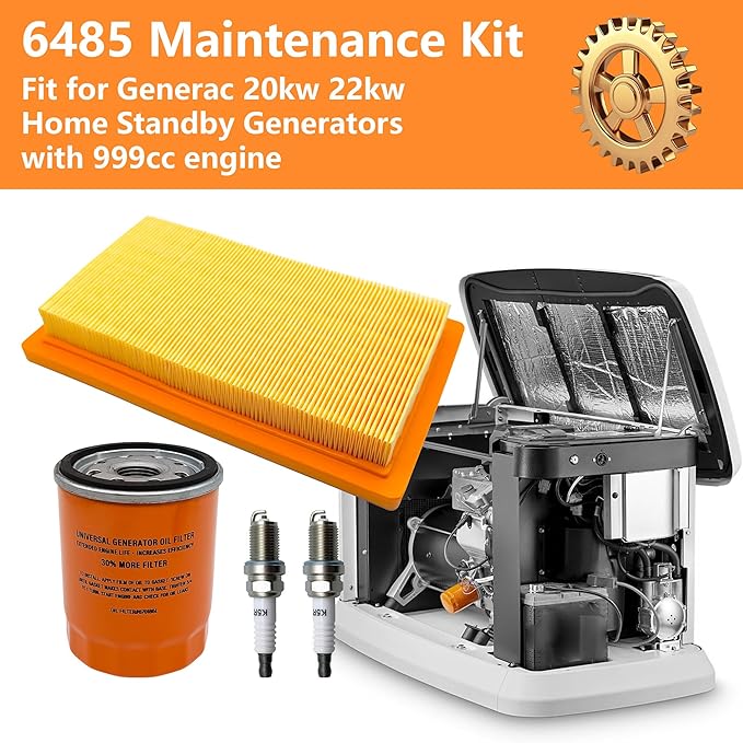 6485 Maintenance Kit Replacement Oil Air Filter for Generac 0J8478S 070185ES fits Most 16 to 26 kw Air Cooled Generators 20kW and 22kW Standby Generators with 999cc Engine