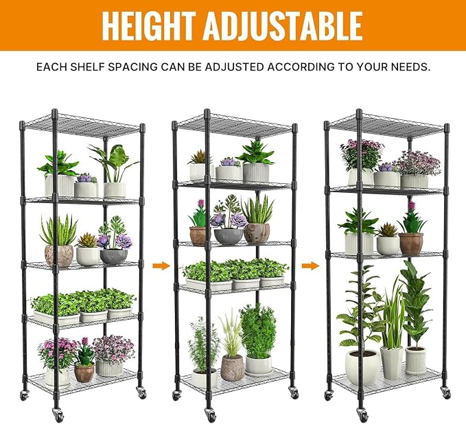 Indoor Greenhouse with Grow Light, 5 Tier 23.2" L×13.3" W×61.3" H Indoor Green House, with 96W Full Spectrum Growing Lamps，Metal Grow Tents for Seed Starting
