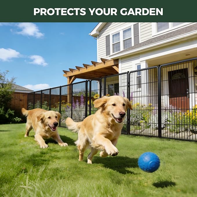 FXW Garden Fence Outdoor for the Yard – 40in(H) x 109.4ft(L) Heavy Duty Metal Animal Barrier for Dog, No Dig Decorative Dog Fence, 48 Panels, Black