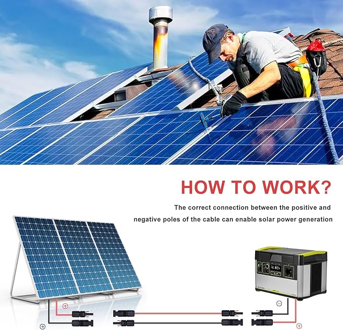 Twin Wire 10FT Solar Extension Cable - 10AWG (6mm²) Solar Panel Connector, with 4 Pairs-IP67-Male/Female Solar connectors for Outdoor Automotive RV Boat Marine Solar Panel- Black & Red