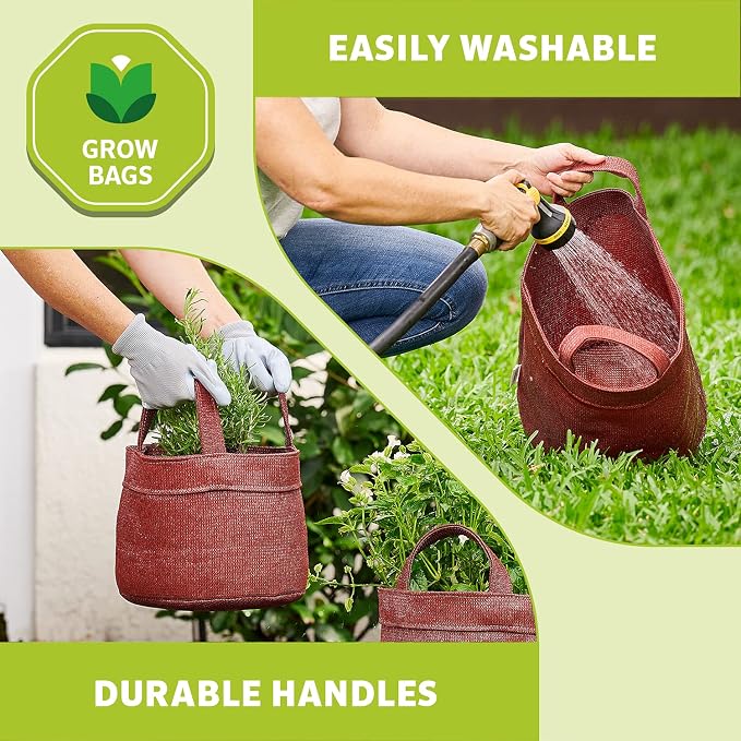 Coolaroo 4-Pack 5 Gallon Heavy Duty Plant/Vegetable/Herb/Fruit Breathable Fabric Grow Planter Pot Bags with Handles, Brick