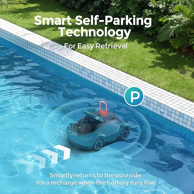 C5 Cordless Robotic Pool Cleaner with 180-Min Runtime, 2.7L Large Filter Basket & Self Parking, Pool Vacuum for Above-Ground Flat Pools up to 2200 Sq.Ft