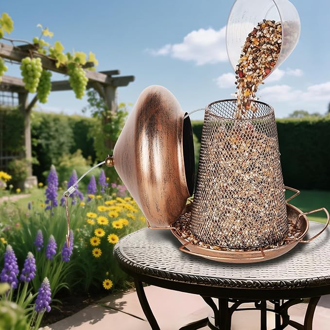 Bird Feeder, Heavy Duty Metal Bird Feeders for Outdoor Hanging, Cute Mushroom Shape Wild Birdfeeder for Outside Garden Yard (Brown)