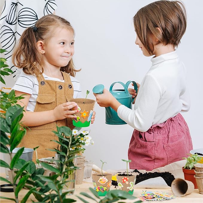 Ayfjovs 80 Pack Garden Paper Pot Craft Kit, Spring Crafts for Kids Bulk-80 Pack Paper Peat Pots with 300PCS Adhesive Foam Stickers and 80pcs Labels for Kids Science, Garden Gift, Classroom Decoration
