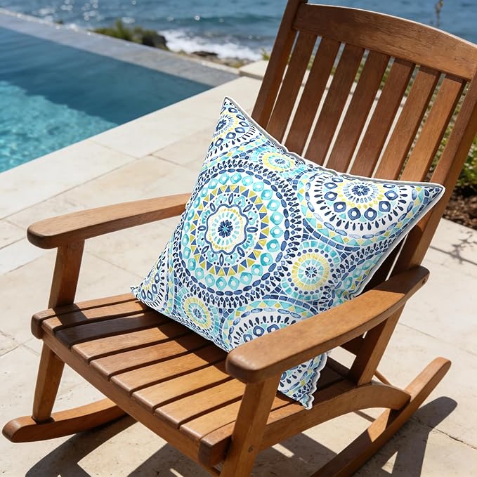 LVTXIII Outdoor Throw Pillows Set of 2, Patio Waterproof Pillows Fade Resistant Accent Pillows for Home and Garden Furniture Decoration, 16x16 Inch, Delancey Baltic