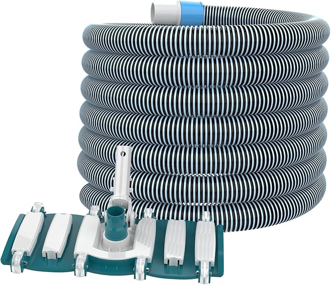 POOLWHALE Professional 1-1/2-Inch x 40-Feet Swimming Pool Vacuum Hoses and Weighted Rotatable Handle Vacuum Head with Wheels, Perfect for Above Ground and Inground Pools