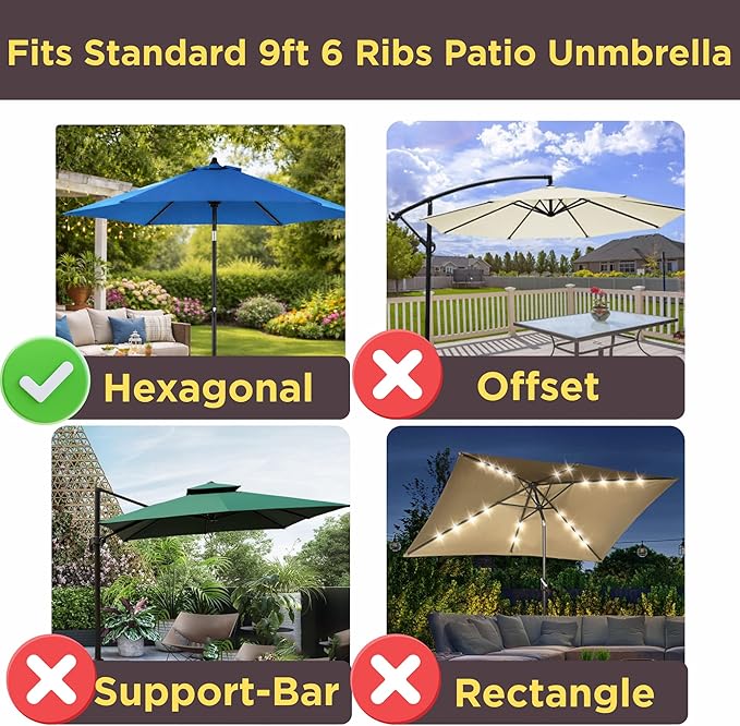 Sfmora 9ft Patio Umbrella Replacement Canopy for 6 Ribs, Outdoor Umbrella Canopy ONLY, Market Umbrella Top, Water-Resistant & UV-Protective