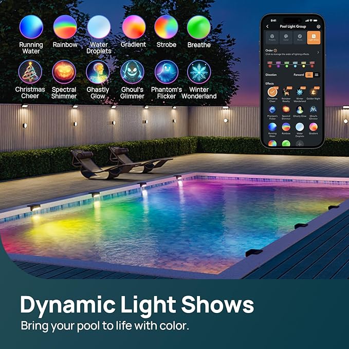 Linkind Smart Solar Pool Lights for Inground & Above Ground Pool, AI Dotis, Dual-Zone APP Control Pool Light, IP68 Waterproof Solar Power Pool Lights for Garden,Fence,Pond,2 Pack