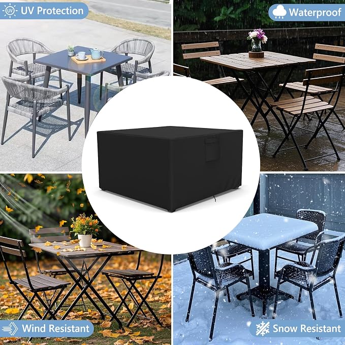 AKEfit Patio Furniture Covers,500D Heavy Duty Waterproof for Outdoor Square and Retangle Patio Table and Chair Covers, Black -118"L x 118"W x 32"H