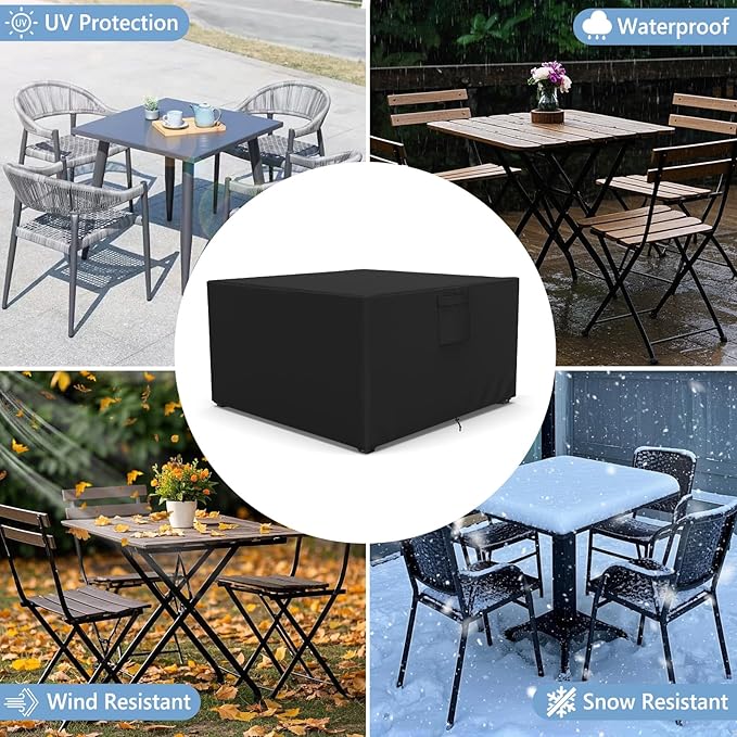 AKEfit Patio Furniture Covers,500D Heavy Duty Waterproof for Outdoor Square and Retangle Patio Table and Chair Covers, Black -55"L x 55"W x 35"H