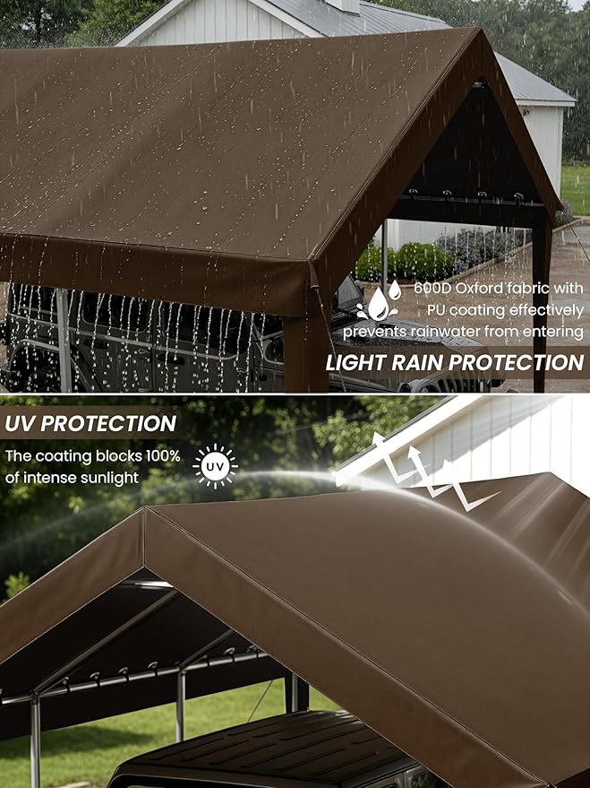 10 x 20 Ft Carport Replacement Cover, Heavy Duty Outdoor Car Tarp Canopy, Waterproof & UV Protected Tear Oxford Tarp with Ball Bungees (Frame is Not Included)
