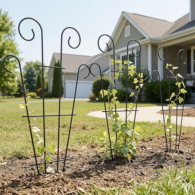 Thealyn 4 Pack 43 Inch Plant Trellis for Potted Plants, Metal Garden Trellis for Climbing Plants, Indoor Outdoor Decorative Vine Support for Pots, Wave Shape, Black