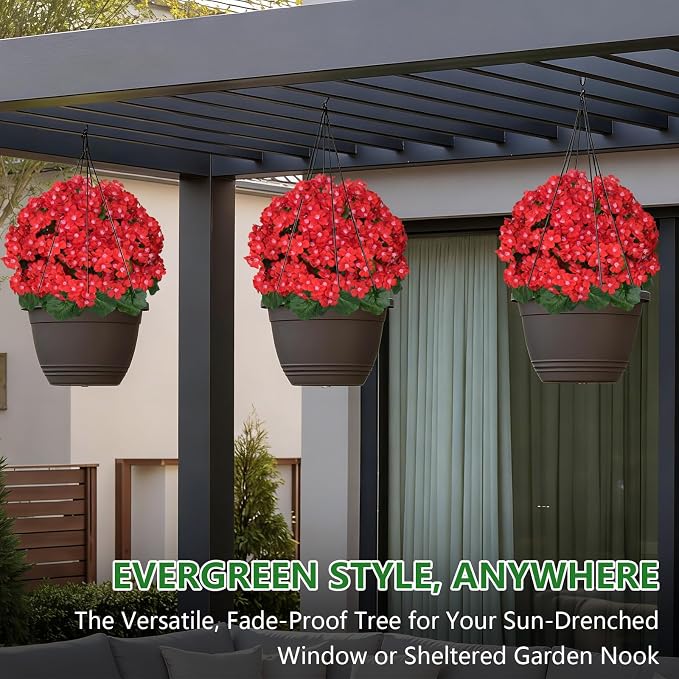 Grooy Artificial Plants Flowers Topiary Ball for Outdoor, 2 Pack Fake Silk Crabapple Flower Plant Bushes, UV Resistant Realistic Plants Shurbs for Outside,Front Porch,Patio,Yard(Red)