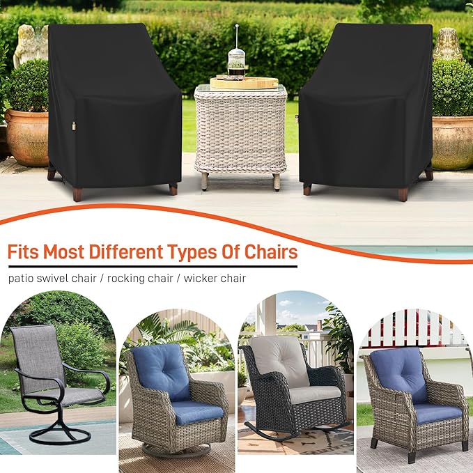 Arcedo Waterproof Outdoor Chair Covers 2 Pack for Lawn Furniture, Patio Lounge Deep Seat Swivel Chair Cover Fade Resistant All Weather Protection, 34”W x 30”D x 38.5”H, Black