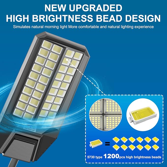 10000W Solar Street Light - 300000 Lumens, Dusk-to-Dawn, Waterproof, Ideal for Commercial & Outdoor Parking Lots - Energy-Efficient Solar-Powered, 4-Pack
