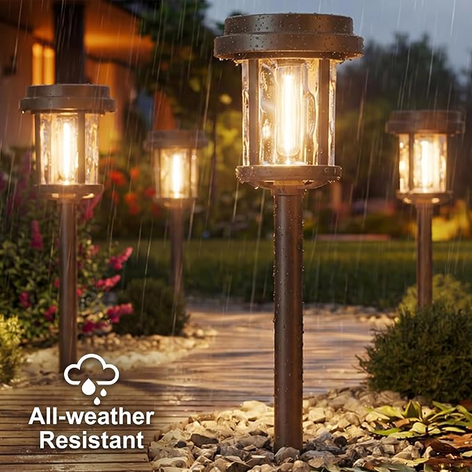 XMCOSY+ Solar Pathway Lights, Solar Lights Outdoor Waterproof IP65, 20 LM Bright Glass Outside Light for Garden Path Yard Walkway Driveway (‎Black & Brown)