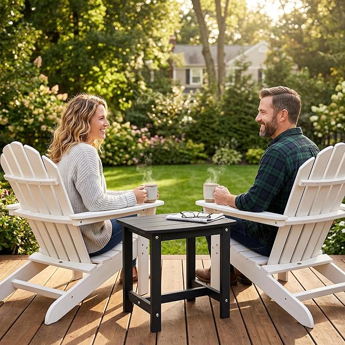 Y&M Outdoor Side Table, HIPS Adirondack Small Double Layer Table, Waterproof Square Outside Table, Balcony Modern End Tables for Patio, Pool, Beach, Porch, Deck, Indoor or Outdoor Use, Black