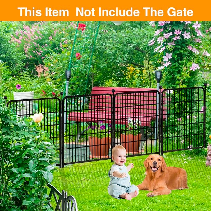 Getlay Doorless Garden Fences and Borders for Dogs, 36in(H) 14 Panels Total 31 Ft(L), Black Metal Decorative Garden Fencing, Flower Bed Fencing, Dog Digging Fence Barrier, Rabbit Fence for Flowers