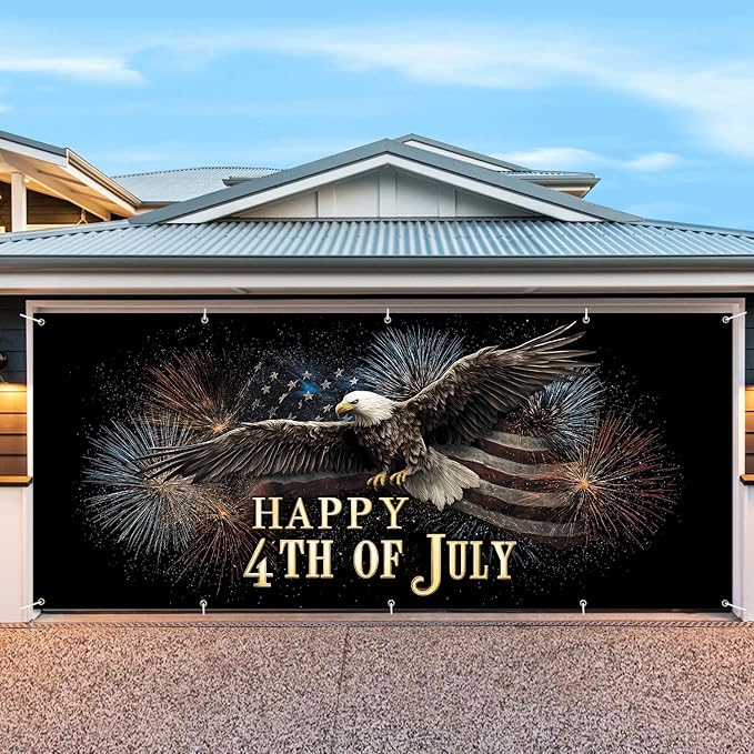 7 * 16FT Eagle Flag Happy 4th of July Garage Door Cover Decorations Independence Day Garage Door Banner for Outdoor Indoor Patriot Party Photography Backdrop