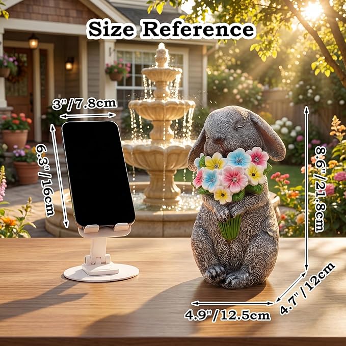 PETAFLOP Solar Garden Statues Outdoor Decor, Rabbit Figurines with Flowers for Patio Balcony Lawn Yard Decorations, Birthday Housewarming Gifts for Women Mom Grandma