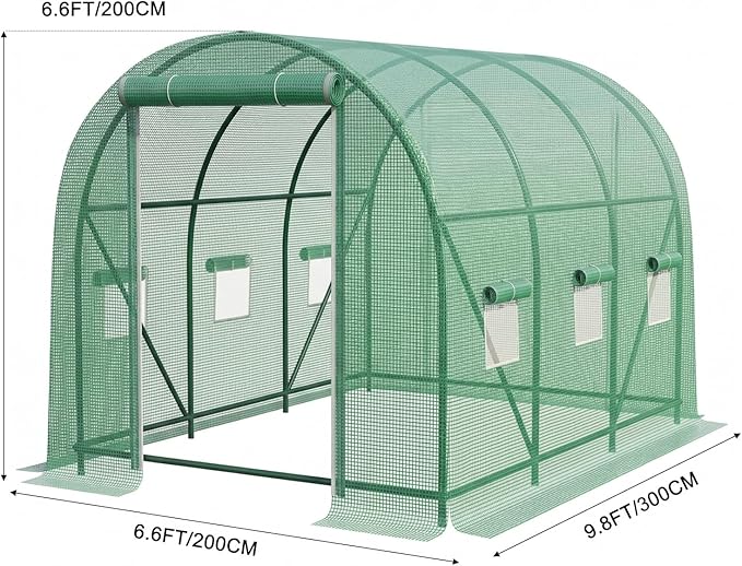 10×7×7 FT Greenhouses for Outdoors Heavy Duty, Large Walk in Green Houses for Outside with 6 Ventilated Mesh Windows & Roll-up Door & Reinforced Frame
