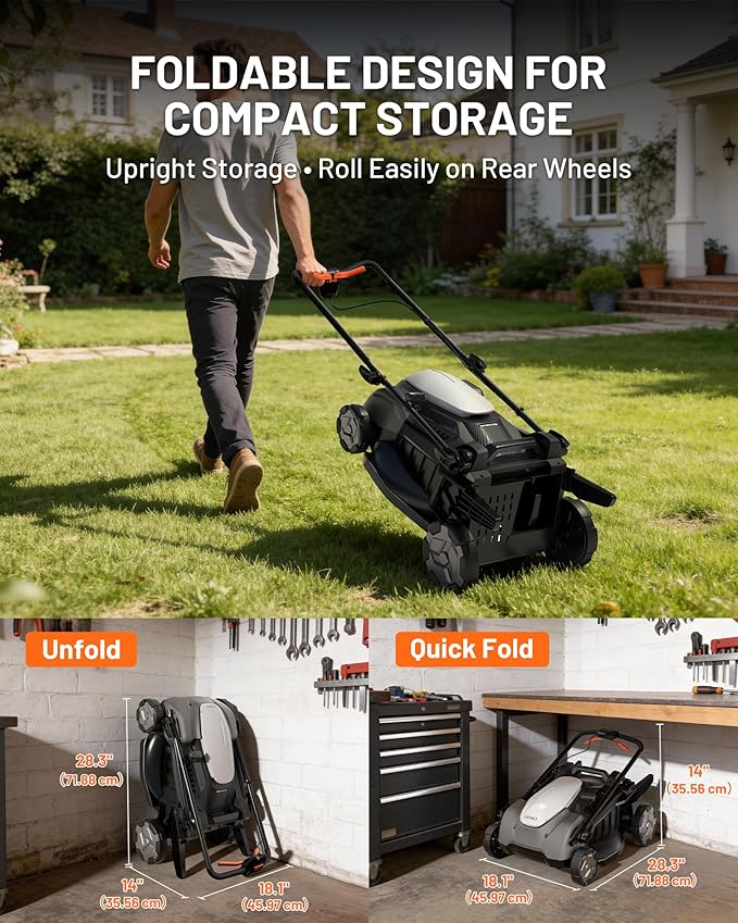 Litheli 40V 18" Cordless Lawn Mower, Brushless Motor, Electric Mower Battery Powered(2 x 5.0Ah Batteries), 2-in-1 Mulching & Bagging, for Small to Medium Yards