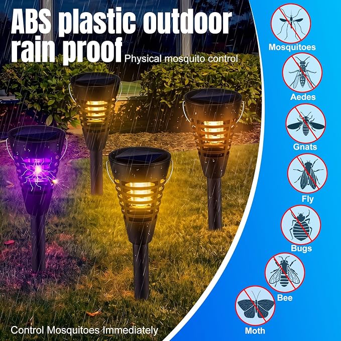 Qualirey 4 Pack Solar Bug Zapper & Mosquito Killer Outdoor Waterproof Cone-Shaped LED Light Mosquito Repellent for Patio, Garden, Yard, Camping - Hanging/Insertion Design (Warm & Purple Light)