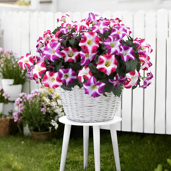Geegoods Artificial Flowers Plants for Outdoors, 4 Bundles UV Resistant Fake Faux Petunias for Outdoor Planters Patio Front Porch Balcony Garden Decor