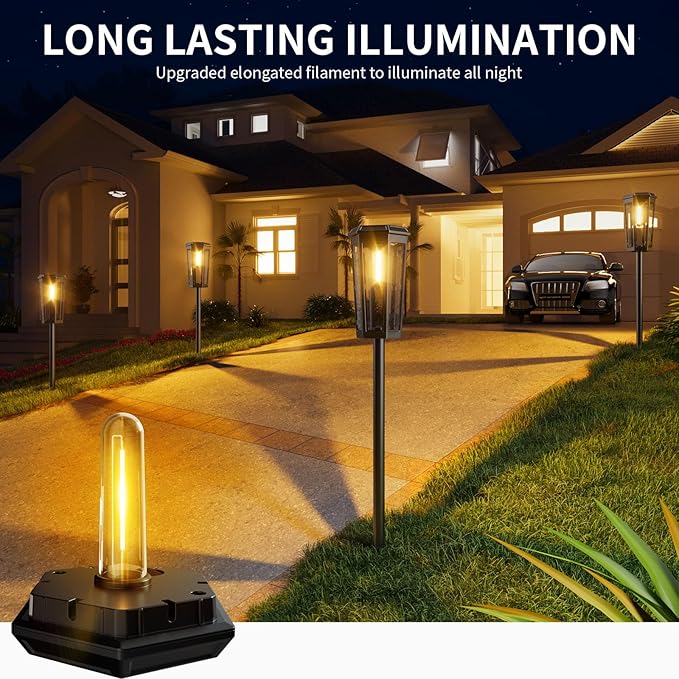 KINKAI Solar Pathway Lights Outdoor - 6 Pack Taller Garden Lights Bright LED Driveway Light Solar Powered Edison Bulb Landscape Lighting for Outside Walkway Patio Sidewalk Yard (Warm Light)