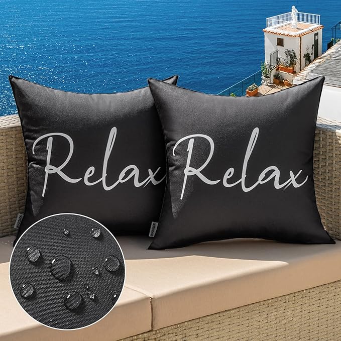MIULEE Outdoor Waterproof Throw Pillow Covers Set of 2 Relax Decorative Outdoor Square Pillowcases for Chair Patio Garden Couch Tent Balcony Sofa Black 20x20 Inch