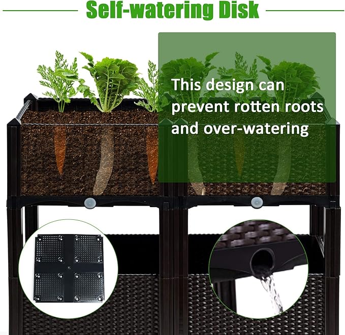 HAPPYGRILL Raised Garden Beds, Set of 4 Elevated Planter Boxes with Drain Holes & Removable Legs, Outdoor Raised Flower Bed for Patio Yard Balcony